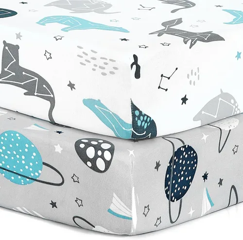 Vista 13 de Pack n Play Sheets BROLEX - Juego de 2 sábanas para cuna, juego de sábanas elásticas y portátiles para cuna, funda de colchón convertible