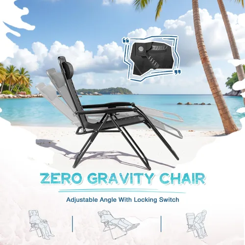 Vista 4 de Greesum Sillas Zero Gravity - Juego de 2 sillones reclinables ajustables de malla de acero para playa, terraza, césped, camping, patio, silla Negro