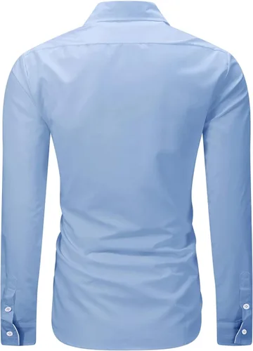 Vista 3 de Ranberone Camisa de vestir casual de algodón de manga corta para hombre, ajuste delgado, cuello de contraste, camisas con botones