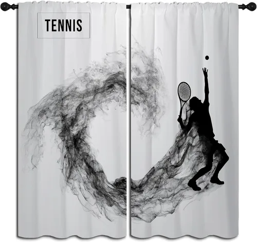 Vista 11 de Cortinas opacas deportivas para niños y niñas, decoración de oscurecimiento de habitación, arte abstracto de jugador de fútbol americano, silueta