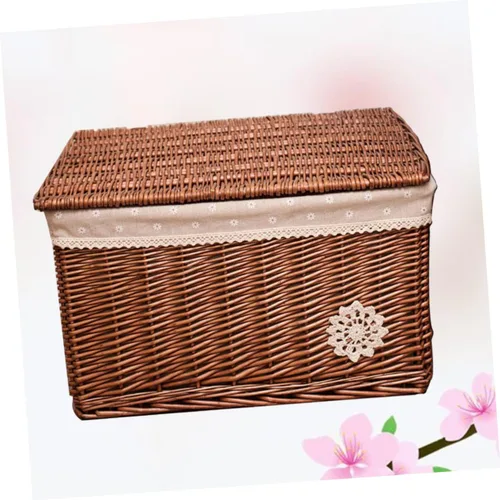 Vista 2 de Cesta Beatifu – Contenedores portátiles de mimbre tejidos a mano con tapa, color café, 11 x 11 x 11 pulgadas