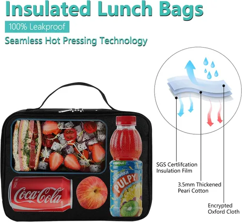 Vista 2 de kissleaf Lonchera aislada – Lonchera reutilizable para hombres, mujeres, niños y adultos – a prueba de fugas, hielera congelable para oficina