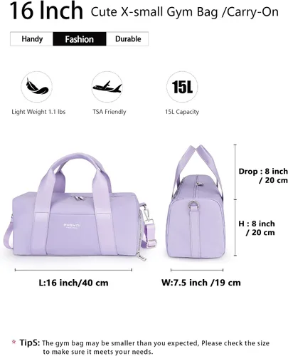 Vista 2 de Pequeña bolsa deportiva de gimnasio para mujeres y niñas, bolsa de lona para entrenamiento de fitness, viajes, baile, ballet, natación