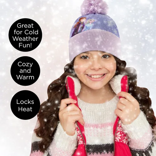 Vista 2 de Disney Conjunto de sombrero de invierno Frozen para niñas y guantes para niños gorro Elsa y Anna para edades de 4 a 7 años