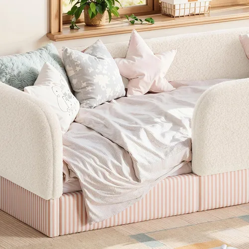 Vista 6 de Bellemave Cama Montessori tapizada individual con bolsillo de Beige