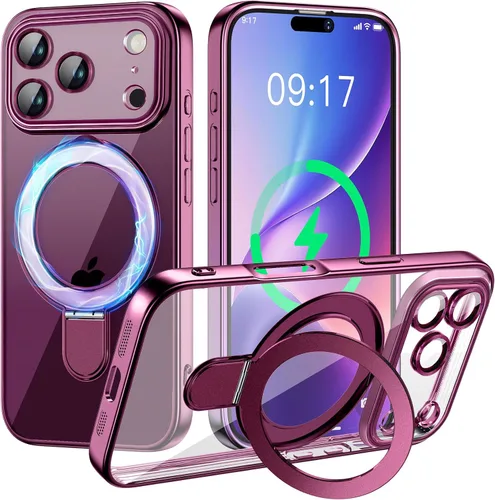 Vista 29 de Funda magnética para iPhone 14 Pro con soporte invisible [compatible con MagSafe] [protector completo de lente de cámara]