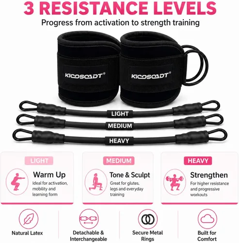 Vista 13 de Ankle Resistance Bands with Cuffs, Natural Latex Tubes, 3 Levels for Leg and Glute Workouts, Padded Ankle Straps for Kickbacks, Hip Training and