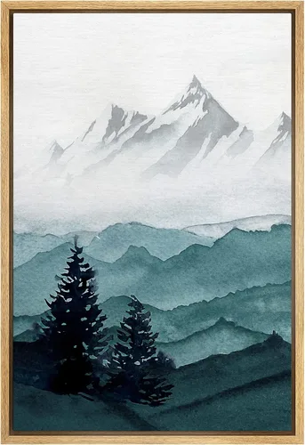Vista 8 de SIGNWIN Lienzo enmarcado para pared, decoración de guardería de bosques, pájaros voladores, acuarela, montaña, bosque, naturaleza, arte moderno