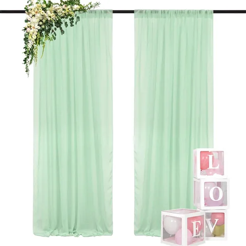 Vista 45 de DUOBAO Cortina de gasa rosa, 2 paneles de 29 x 96 pulgadas, cortinas de telón de fondo de boda, cortinas de playa transparentes para sala de estar