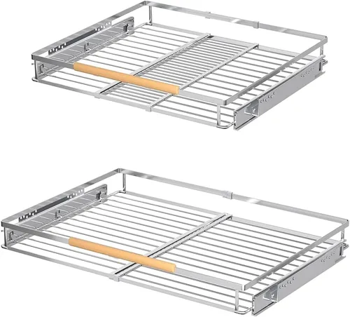 Vista 8 de Cajón de cesta deslizante expandible, organizador de gabinete extraíble, estantes de despensa deslizables resistentes para cocina, debajo
