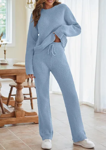 Vista 5 de MEROKEETY Conjunto de pijama de 2 piezas de forro polar mullido para mujer