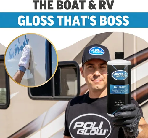 Vista 9 de Poli Glow Kit de Pulimento para Barcos y Vehículos Recreativos con Guante Aplicador - Pulimento de Fibra de Vidrio de Alto Brillo de 32 oz