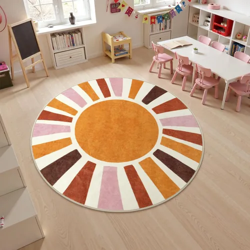 Vista 13 de LIVEBOX Alfombra de baño redonda retro de 3 pies, colorida alfombra bohemia suave circular para dormitorio, bonita alfombra lavable antideslizante