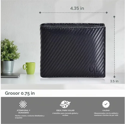 Vista 5 de Carteras RFID delgadas para hombres - Cartera de bolsillo frontal de piel genuina Negro