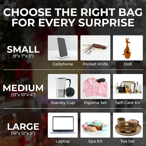Vista 4 de Bolsas de regalo de Navidad – medianas 13 x 10 x 4 pulgadas (paquete de 4) – Bolsas de regalo de papel resistentes con papel de seda, etiqueta y asa