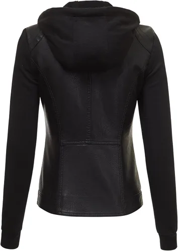 Vista 2 de Lock and Love - Chaqueta de motociclista de piel sintética con capucha desmontable, para mujer