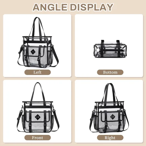 Vista 7 de MUSEVOS Bolsa Tote Transparente Aprobada para Estadios 12x6x12 pulgadas, Bolsa Tote Transparente de PVC Reforzada de Servicio Pesado Resistente al