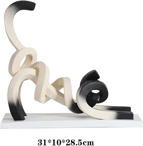 Vista 3 de Escultura de gato de resina Líneas de arte Estatuas Artesanía Artesanía Decoración del hogar Muebles Artesanía-Estiramiento