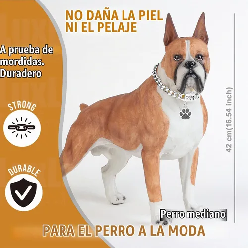 Vista 7 de Collar de cadena para perro, collar de acero inoxidable resistente de 0.394 pulgadas con eslabones cubanos, cadena de metal para perro con hebilla a