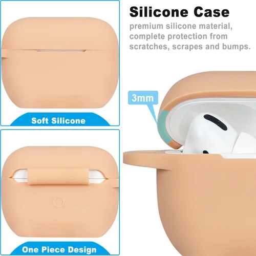 Vista 6 de Compatible con funda AirPods Pro 2019, Gawnock Funda de silicona suave y flexible para funda AirPods Pro para mujeres y niñas con llavero (Caqui)