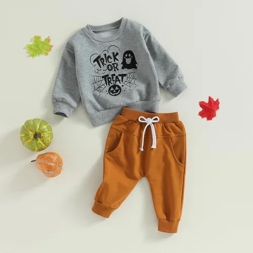 Vista 8 de Karwuiio Conjunto de disfraz de Halloween para bebé, sudadera de manga larga y pantalones para otoño
