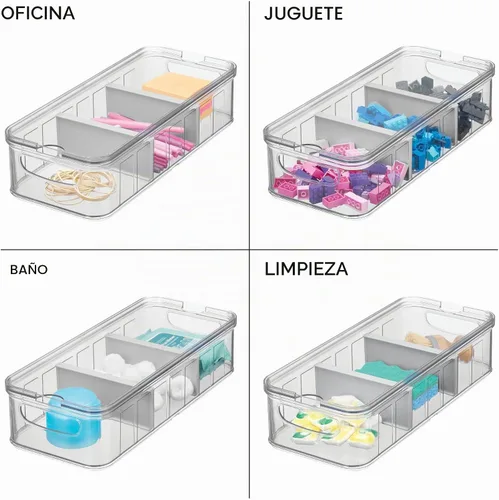 Vista 3 de Recipiente grande de plástico para nevera y despensa de iDesign con asas, caja modular apilable de almacenamiento de alimentos para el congelador