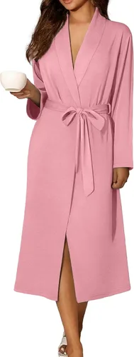 Vista 13 de Ekouaer Batas para mujer de manga larga, kimono de punto, bata de baño, ropa de dormir suave y ligera de algodón para damas Azul