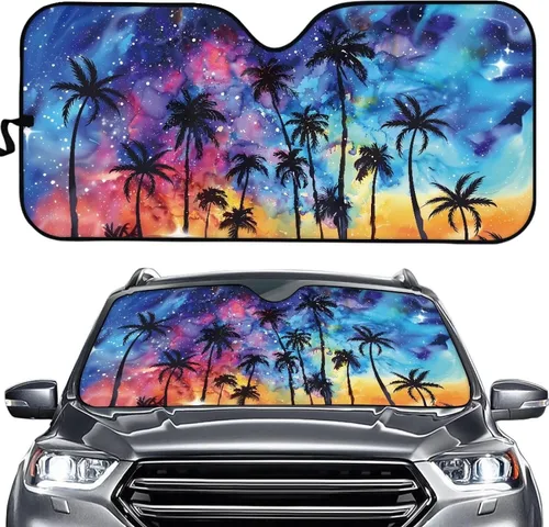 Vista 6 de HUGS IDEA Parasol plegable para parabrisas de automóvil, diseño de flores, bohemio, para la mayoría de los sedán, SUV, camión, parabrisas delantero
