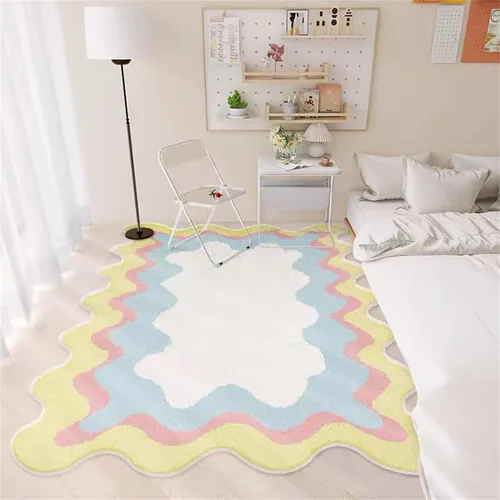 Vista 13 de Alfombra de área irregular morada, una alfombra decorativa moderna y simple impresa con patrones de tablero de ajedrez morado y blanco, tapete