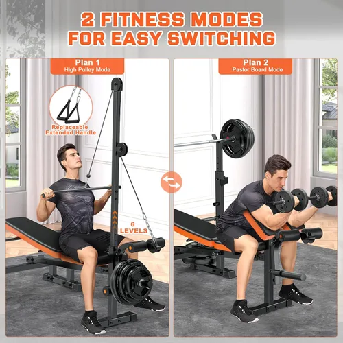 Vista 3 de Fostoy 880lbs Weight Bench Set with LAT Pulldow, Bench Press Rack with Leg Extension/Curl and Preacher Curl, 8 in 1 Olympic Weight Benches for Home