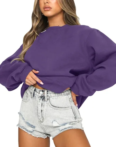 Vista 2 de Fanway&EC Sudadera de manga larga para mujer, casual, cuello redondo, sudadera con capucha de gran tamaño, para otoño