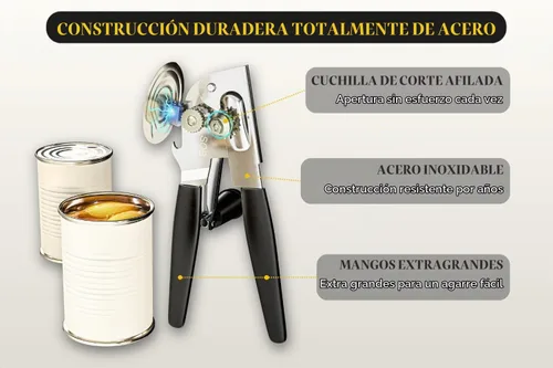 Vista 2 de Abrelatas resistente con imán, manual comercial para personas mayores y artritis, de mano, perilla plegable, borde liso, funciona en latas #10