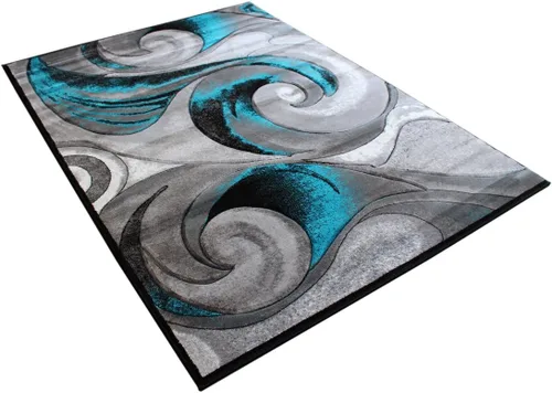 Vista 4 de Masada Rugs, Alfombra tejida moderna, tallada a mano (8 pies x 10 pies, turquesa)