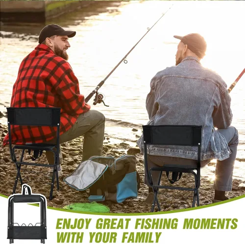 Vista 6 de Wenqik 2 sillas de pesca plegables de verano con soporte para caña, sillas de campamento de caza para adultos, silla plegable portátil al aire libre