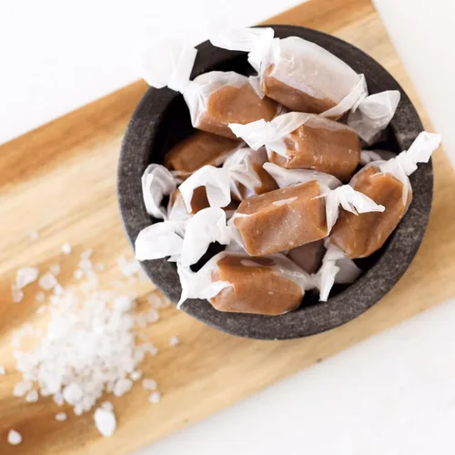Vista 8 de Taras Gourmet Sea Salt Caramels All Natural Candy Creamy & Individually Wrapped with Real Butter (20 oz)