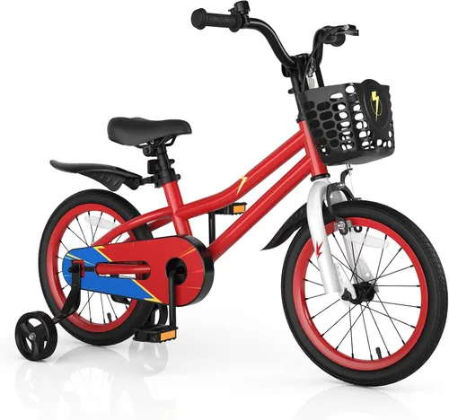 Vista 26 de COSTWAY Bicicleta para niños, 12, 14, 16, 18 pulgadas, para niños y niñas de 3 a 8 años, bicicleta para niños con ruedas de entrenamiento