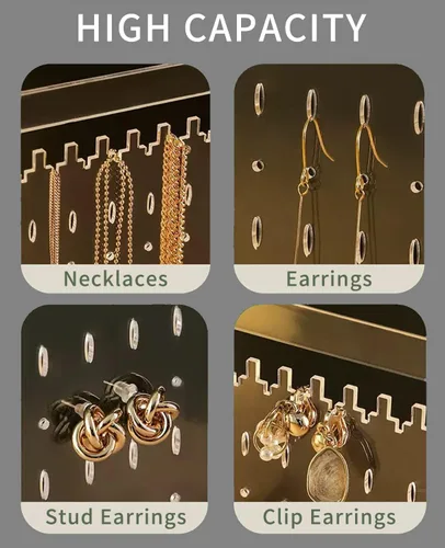 Vista 8 de Jenseits Acrylic Jewelry Holder, Clear Earring Organizer with 3 Drawers, Velvet Hanging Jewelry Stand Storage for Necklace Earrings Ring Bracelet