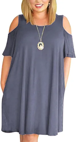 Vista 19 de Kancystore Vestido casual de verano para mujer, talla grande, con bolsillos Albaricoque