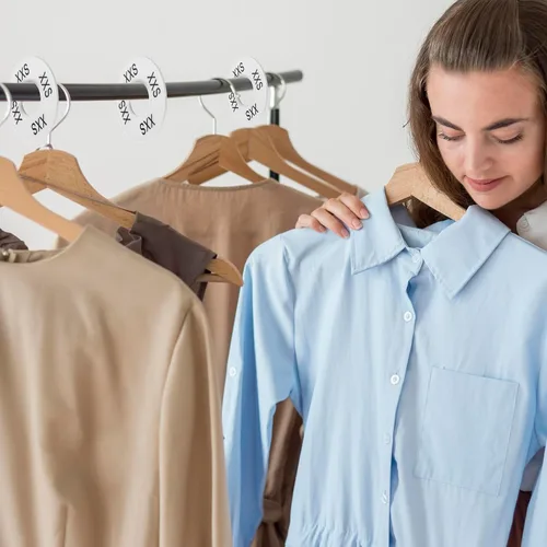Vista 7 de 16 separadores de tamaño de ropa, anillos de tamaño para bastidores de ropa, redondos de plástico blanco, tamaños de ropa de armario, perchas