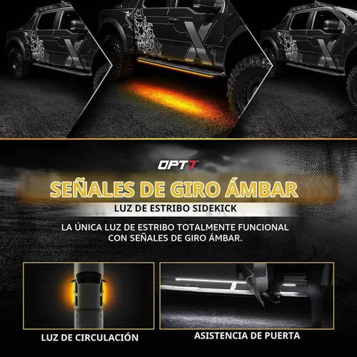 Vista 2 de OPT7 Sidekick - Luces para estribo de 48 pulgadas, 2 tiras LED con señal de giro ámbar, DRL, luz blanca de cortesía para cabina regular, camioneta