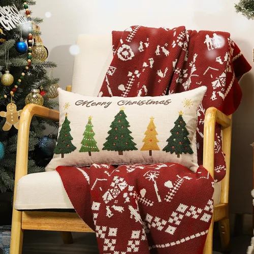Vista 3 de Lewondr - Funda de almohada de Navidad bordada, 12 x 20 pulgadas, 1 unidad Funda de almohada decorativa, funda de cojín, decoración navideña