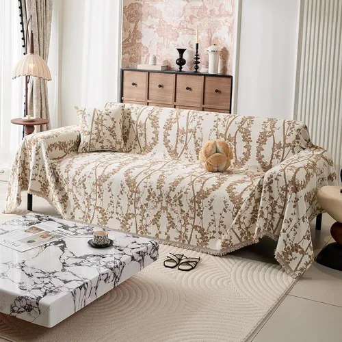 Vista 12 de DREAMINGO Funda de sofá decorativa de chenilla con diseño floral de granja Rama Botánica Negro