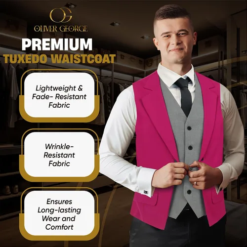Vista 14 de Oliver George Chaleco formal de esmoquin en capas para hombre, chaleco de traje de negocios