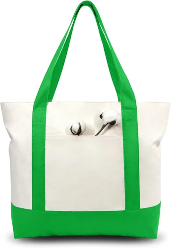 Vista 45 de TOPDesign Paquete de 1 bolsa de lona con bolsillo externo, bolsa de compras reutilizable para comestibles, cierre de cremallera superior, artículos