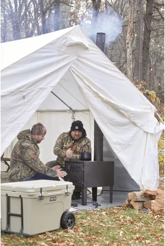 Vista 4 de Guide Gear Estufa de leña grande para exteriores portátil con tubo de chimenea para cocinar, acampar, tienda de campaña, senderismo, pesca, mochilero