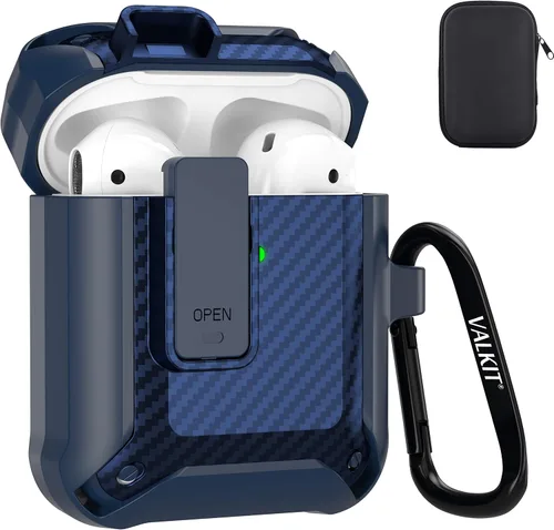 Vista 15 de Valkit Funda para Airpods para hombres con cerradura, funda de cuerpo completo con llavero para AirPods de Apple a prueba de golpes, funda