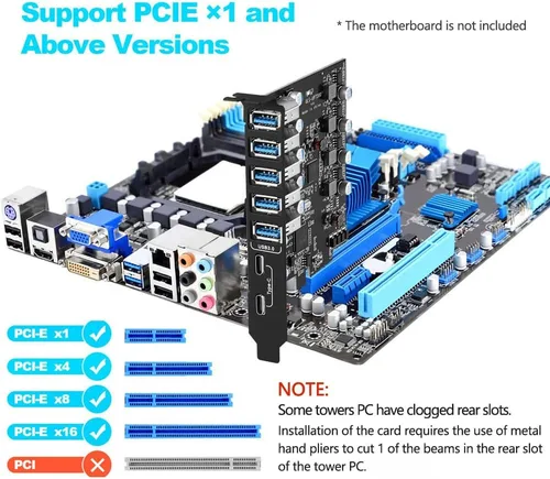 Vista 2 de PCIE - Tarjeta de expansión USB 3.0, 7 puertos (5X tipo A y 2 USB C) Tarjeta PCIe Super Speed PCI Express USB3 Hub Controller Adaptador para Windows