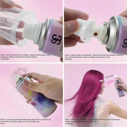 Vista 5 de SOVONCARE Spray de color temporal rosa intenso para el cabello para niños y # 1 - Rosa intenso