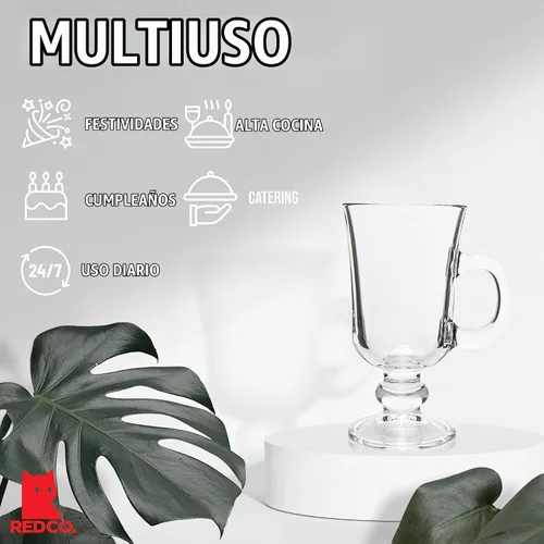 Vista 3 de Red Co. Taza de café irlandesa de cristal transparente con pies originales, juego de 6-7.75 onzas