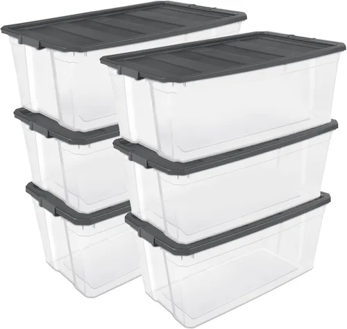 Vista 11 de Sterilite - Caja apilable modular con tapa de cierre, 16 cuartos de galón, paquete de 6 Contenedores de almacenamiento de plástico transparente